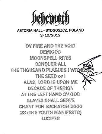 Behemoth - Polish Metal Band - Autographed Souvenir Set List