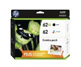 HP 62XL62 High Yield Black and Standard Tricolor Ink Cartridges Combo Pack