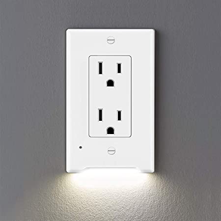 4Pack Wall Outlet Cover Plate with 3000K Warm White LED Night Light-No Wires Or Batteries,Light Sensor Auto Guidelight,Install Easy,0.3W High Brightness LED,for Decor Outlet,Unsuitable GFCI Outlet