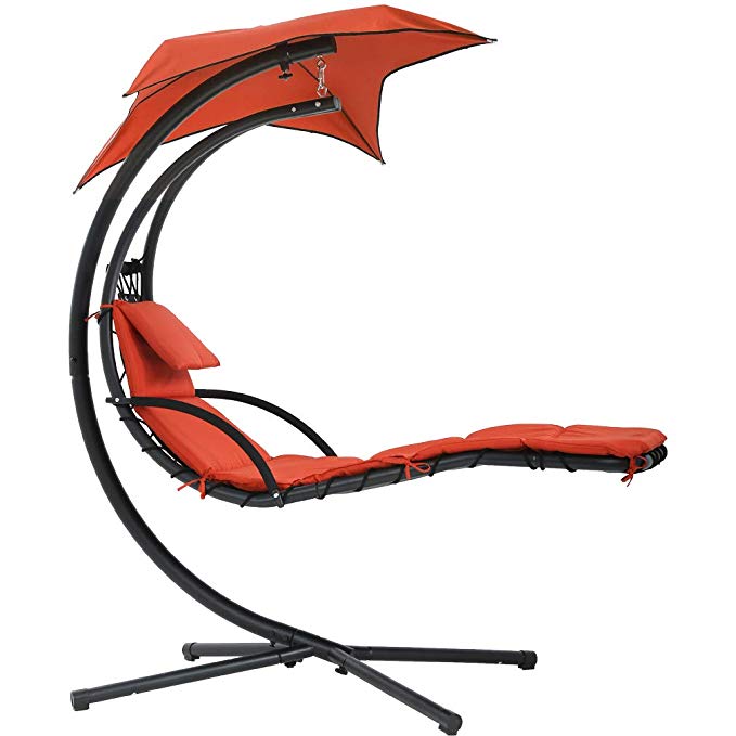 MR Direct New Hanging Chaise Lounger Chair Arc Stand Air Porch Swing Hammock Chair Canopy (Red)