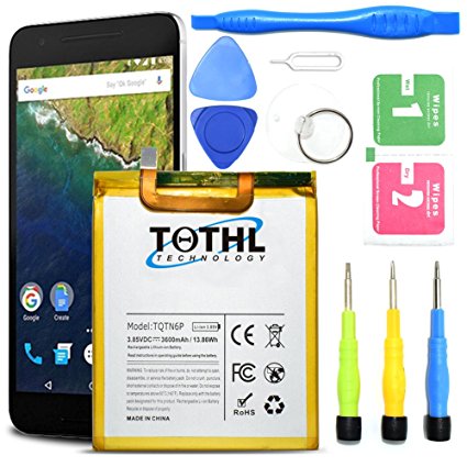 TQTHL Google Nexus 6P Battery, 3600mAh Li-Polymer Built-in Battery HB416683ECW Replacement for Huawei Google Nexus 6P H1511 H1512 with Repair Tool Kit
