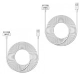 iXCC  2pcs 10ft TEN FEET  EXTRA LONG Extended Length White 30 Pin to USB SYNC and Charge Cable Cord for Apple iPhone 3G 3Gs 4 4s iPod 1 through 6 iPod Touch 1 through 4 iPad 1 through 3