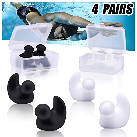 VIRIITA Swimming Ear Plugs, 4 Pairs Waterproof Reusable Silicone Ear Plugs, Swimming Ear Plugs for Adults Kids, for Swimmers Showering Bathing Surfing and Other Water Sports