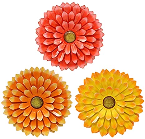 LIMEIDE Large Metal Flower Outdoor Wall Decor Garden Hanging Decoration for Patio Bedroom Living Room Office, Orange (Red&Orange&Yellow)