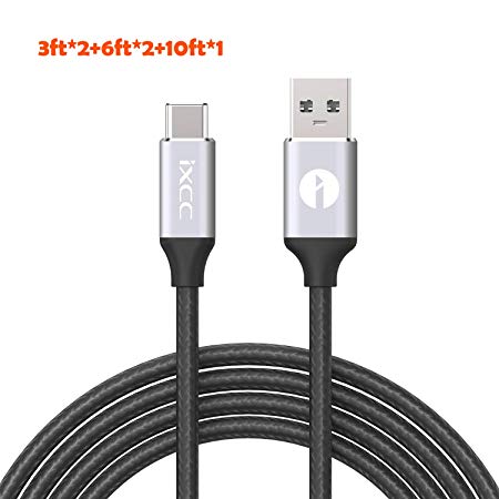 iXCC [5Pack] USB C Cable, Nylon Braided USB Type C to USB A 2.0 Data Sync and Charge Cord for Samsung Galaxy S9, Huawei P20 Mate10, MacBook 12", Pixel C, Nexus 5X, ChromeBook Pixel and More