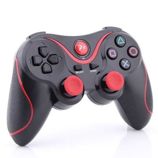 For Sony Playstation III PS3 Wireless Bluetooth Controller for PS3 (1 Pack, Black-Red)