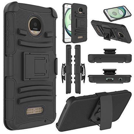 Moto Z Play Case, Moto Z Play Holster Case, Elegant Choise Heavy Duty Dual Layer Full Body Protective Kickstand Case Cover with Belt Clip Holster Case for Moto Z Play Droid (Black)