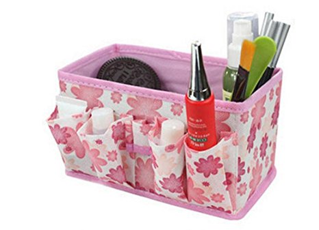 Bolayu Makeup Cosmetic Storage Box Bag Bright Organizer Foldable Stationary Container (Pink)