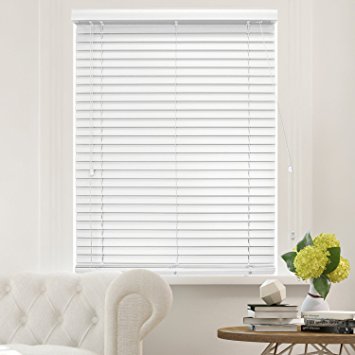 Chicology Faux Wood Blinds / window horizontal 2-inch venetian slat, Faux Wood, Variable Light Control - Simply White, 34"W X 64"H