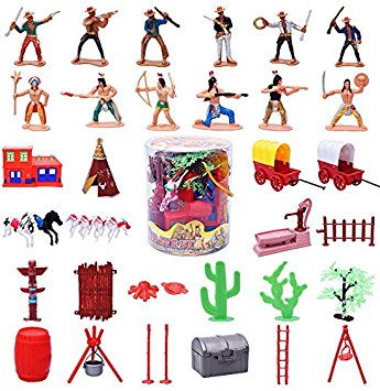 Fun Little Toys Army Military Soldiers Wild West Cowboys & Indians Figure Playset Combat Plastic Special Forces 60 pc
