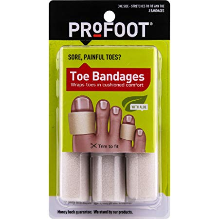 PROFOOT, Toe Bandages, One Size (4" Long), 3 Bandages, Soft Cushioning Toe Bandages for Blisters, Hammertoe, Callouses, Trim to Fit, Slide Over Toes for Padding Between, Use in Place of Corn Cushions