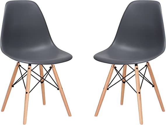 Poly and Bark Modern Mid-Century Side Chair with Natural Wood Legs for Kitchen, Living Room and Dining Room, Grey (Set of 2)