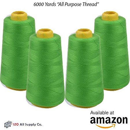 4-Pack of 6000 Yards (EACH) Light Green Serger Cone Thread All Purpose Sewing Thread Polyester Spools Overlock (Serger,Over lock, Merrow, Single Needle)