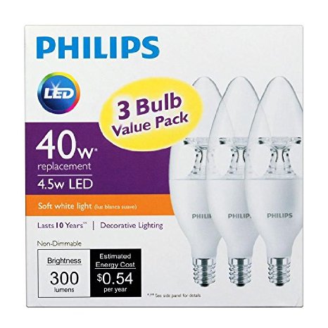 Philips 40W Equivalent Soft White B11 Candelabra Base LED Light Bulb