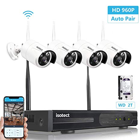 isotect Security Camera System Wireless, 4pcs 1080P Cameras WiFi NVR Kit (4pcs 960P Cams 8CH 960P NVR(2TB HDD Pre-Installed))
