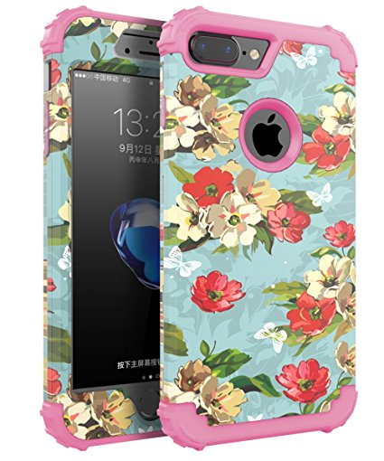 iPhone 7 Plus Case,OBBCase [Heavy Duty] Three Layer Hybrid Sturdy Armor High Impact Resistant Protective Cover Case For iPhone 7 Plus(Only For 5.5"),Orchid Flower/Pink