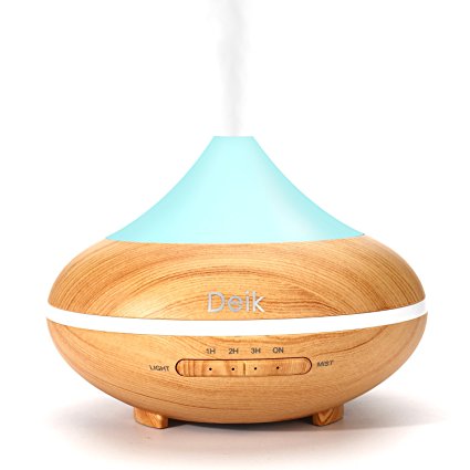 Deik 200ml Essential Oil Diffuser Wood Grain Aroma Diffuser Ultrasonic Cool Mist Humidifier with 7 LED Color Lights and 4 Timer Modes Waterless Auto Shut off for Home Office Yoga Spa