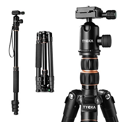 Tycka Compact Travel Tripod, support up to 12kg, with 360° ballhead (diam. 30mm), new leftwards flip-lock enhances safety and stability, antiskid rubber knob, 141cm Lightweight design, for Canon Nikon Sony cameras and more