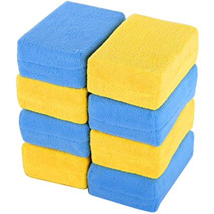 MR. SIGA Microfiber Sponge Applicator, Pack of 8, Blue & Yellow, Size 5.8’’x 4’’x 2’’ (15 x 10 x 5cm)