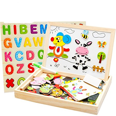 Joymoze Wooden Multifunctional Magnetic Jigsaw Puzzle Baby Toys Animal Easel Doodle Drawing Board For Children be used in Education Expand Imagination