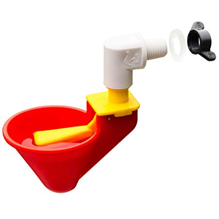 Automatic Premium Chicken Waterer Cups with Mounting Hardware - New Version (from Holland) - New Float Activated Cup! (4 Cups with Hardware)
