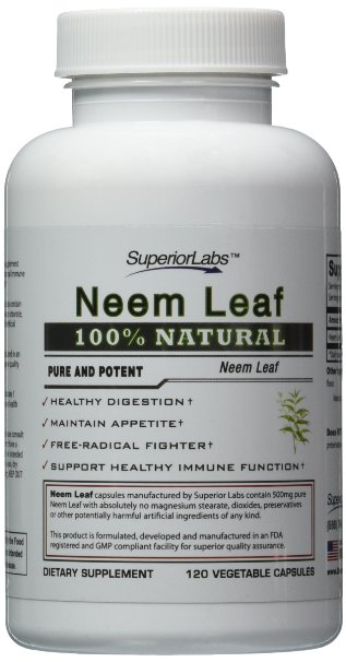 No. 1 Neem Leaf By Superior Labs - all Natural, 500mg, 120 Vegetable Capsules - Made in USA, Full Guarantee