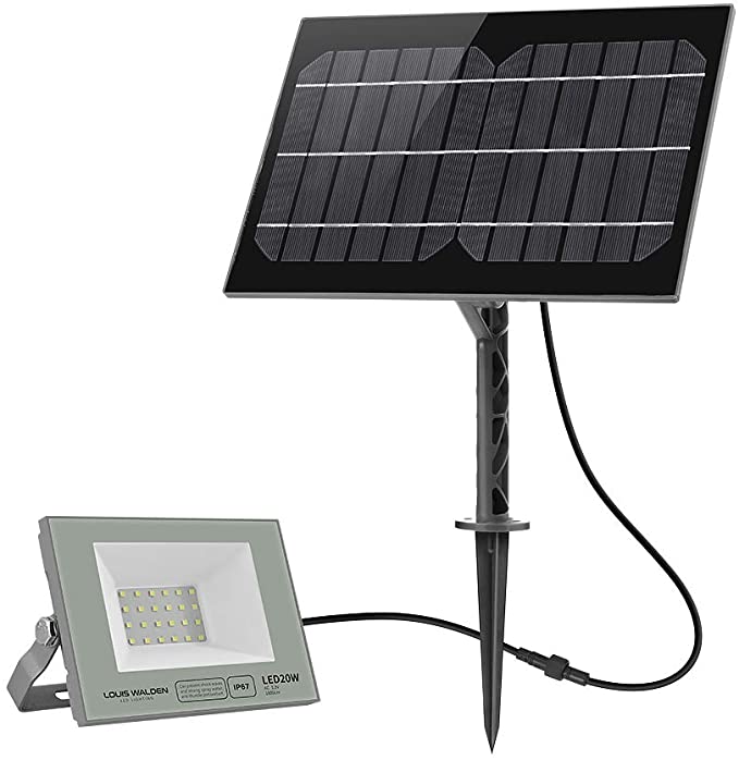 Solar Flood Light Outdoor,IP67 Waterproof/4000K/1600 Lumens Spotlight 6 Hours Charging Time 36 Hours Working Time for Patio Porch Path Yard Garden Garage Driveway Pathway (20W)