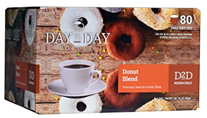 Day to Day Donut Blend Single Serve Coffee Cups, Fits Keurig K Cup Brewers, Box of 80 Coffee Pods