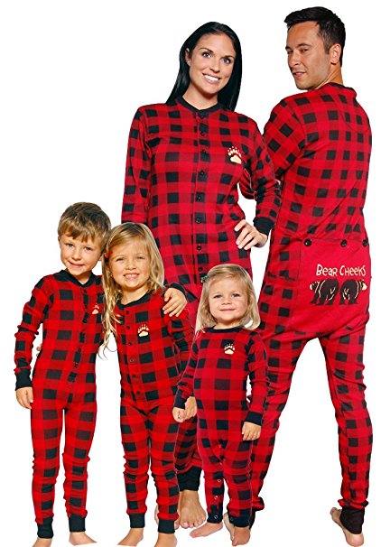 Lazy One Bear Cheeks Adult Red & Black Plaid Flapjack Family Matching Pajamas