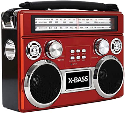 Supersonic SC-1097BT Retro AM/FM/SW 3-Band Portable Radio  Bluetooth Flash Light Red