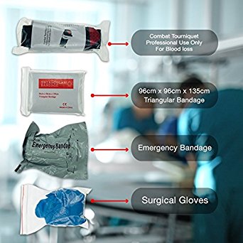 Tourniquet - Combat Military Issue Army Application Tactical Tourniquets - Compression bandage, Medical gloves And Triangular Bandage. Life Saving First Aid Trauma Kit - FDA Registered