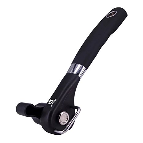 KITOOL New Style Safe Cut Can Opener, Food Grade Stainless Steel Ergonomic Smooth Edge with Soft Grips Handle - Black
