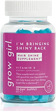 Grow Girl I'm Bringing Shiny Back Hair Shine Supplements | with Vitamins C   E, Biotin   Keratin | Hair Growth, Strength   Shine Restoration Formula | Gummy Vitamins | Gluten-Free, Non-GMO | 60 Count