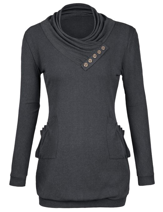 Timeson Women's Pullover T-Shirt Long Sleeve Cowl Neck Buttons Knitting Top