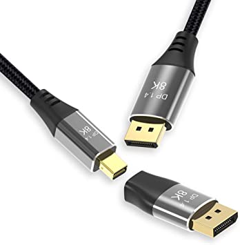 CableDeconn Mini DP to DisplayPort 8K(76804320)@60Hz 4K@144Hz 8K Cable with Mini DP Female to DP Male Connector DisplayPort 1.4 DP to Mini DP 8K 1M