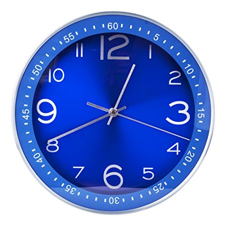 Egundo 12 Inches Silent Blue Wall Clocks Decorative Non-ticking Store Large Quartz Modern Metal Home Analog Clock Battery Operated Sweep Movement for Kitchen Office Living Room…