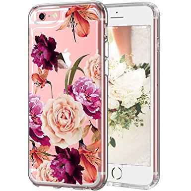 iPhone 6s Case Purple and Champagne Floers,LUHOURI Floral Case, Transparent Plastic with Clear TPU Bumper Protective Back Phone Case Cover for Apple iPhone 6/6s (4.7 Inch)- (C-01)