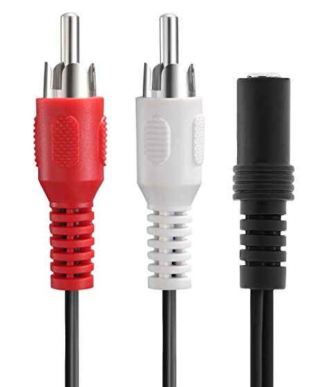 Fosmon® Premium (Brand New) Stereo 3.5mm Female to Dual RCA Male Y Cable Adapter Jack (Red/White) - Ships in Fosmon Retail Packaging