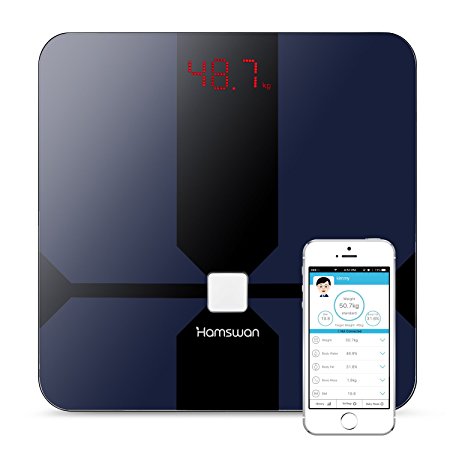 HAMSWAN Smart Scale Digital Bluetooth Body Weight Bathroom Scale Wireless Body Fat Scale Connected Body Fat Scale Accurate Measurements: Weight Body Fat Body Water Muscle Mass BMI BMR (KCAL) Bone Mass Visceral Fat (Black)