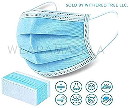 Disposable Face Mask - Pack of 50 Single Use Protective Masks With 3 Ply Layers of Shielding, Ear Loop Style