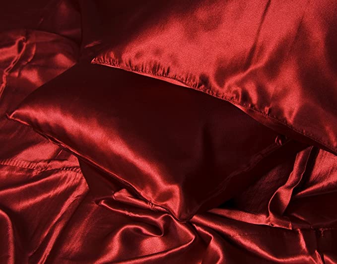 SATIN Red Double Duvet Cover Fitted Sheet and pillowcases Bedding