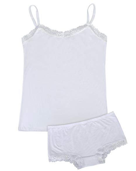 Women's Sexy Basic Plain Lingerie Set, Lace Slim Camisole and Knickers Sleepwear Pyjama Set