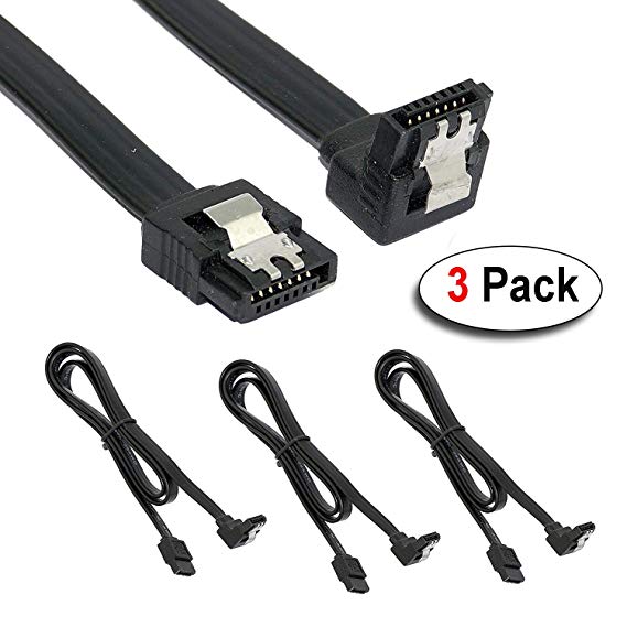 RiaTech 3 Pack 40cm Sata 3 (Sata III) Data Cable with Locking Latch Straight to Right Angle 90 Degree