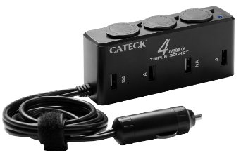 Cateck 8A40W 4 USB High Output Ports Car Charger with 3 Socket Cigarette Lighter Splitters and 34 inch Power Cord