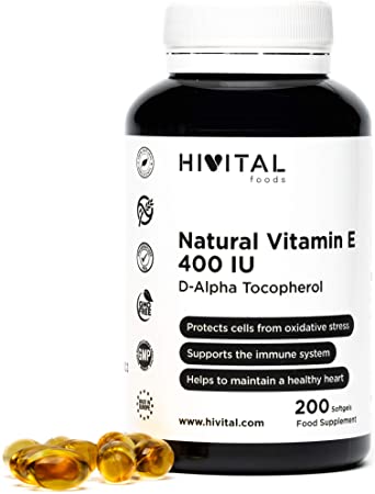 Natural Vitamin E 400IU (D-Alpha Tocopherol) | 200 Softgels (more than 6 month supply) | Antioxidant that protect cells from damage
