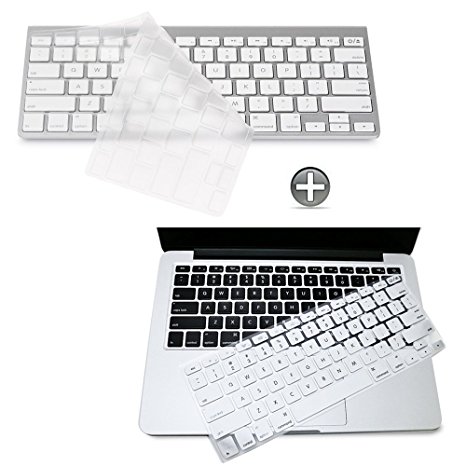 [2 Pack] Keyboard Cover Silicone Skin for MacBook Pro 13" 15" 17" (with or w/out Retina Display) IVVO iMac and MacBook Air 13" (White & Clear)