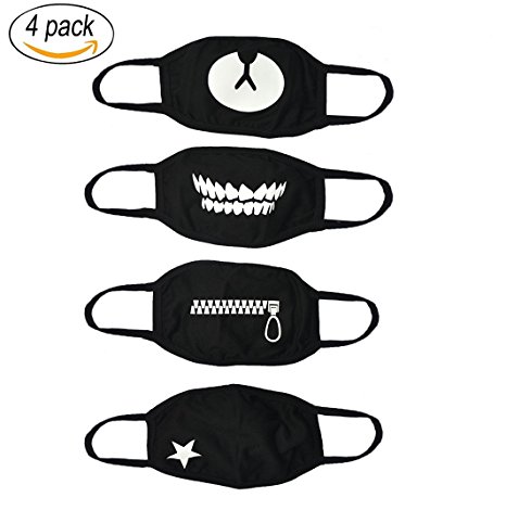 Mouth Mask, 4Pcs Pack Unisex Korean EXO Mask Anti-dust Black Cotton Facial Kpop Mask (Combination 1)