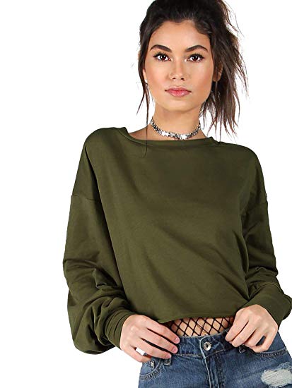 Romwe Women's Drop Shoulder Lantern Sleeve Pullover Sweatshirt
