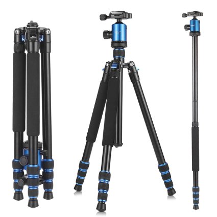 Camera Tripod, KetDirect Portable Lightweight Travel Tripod For Camera, Professional Magnesium Aluminium monopod With 360 Degree Ball Head and Carry Case For Canon Nikon Sony Olympus DSLR Cameras