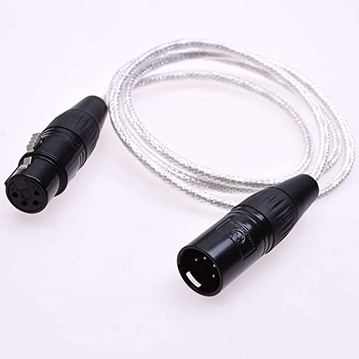 GAGACOCC XLR Cable 2M 4 Pin XLR Male to Female Balanced Extension Cable Crystal Clear Silver Plated Shield Cable Audio Adapter Audio Cable